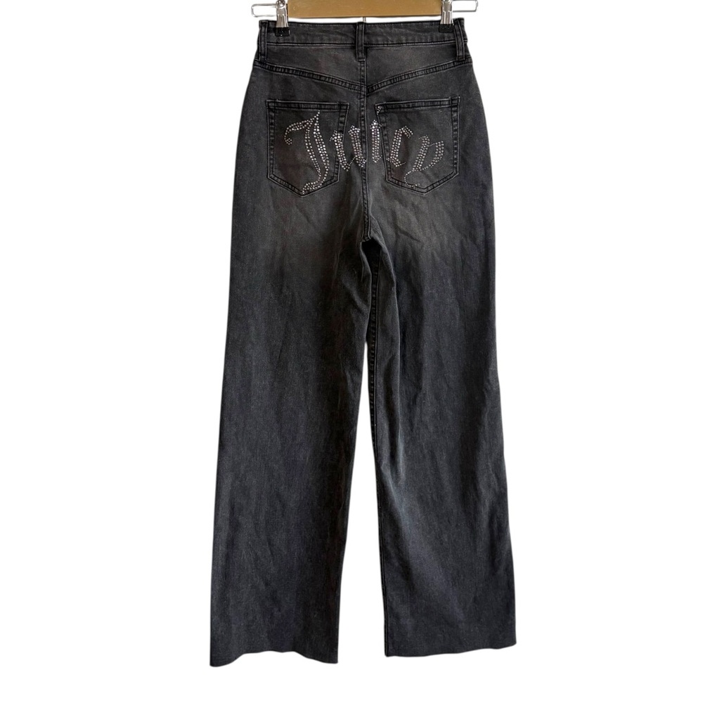 Juicy Couture Size 1 Black Rhinestone Spell Out Butt Wide Leg Jeans Y2K Baggy